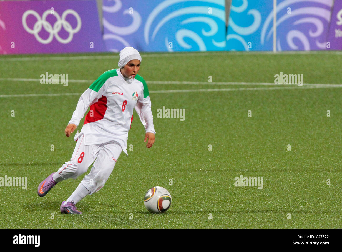 Iran's Sh.Aflaki in action during their Group A Soccer Preliminaries against Turkey. Stock Photo