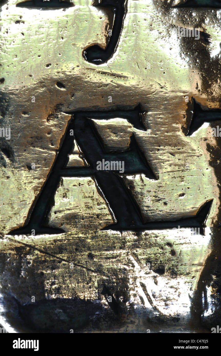 Diphthong letters AE on an old brass plaque Stock Photo