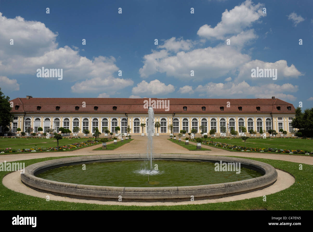 castle and park of city Ansbach in Bavaria, Germany Stock Photo