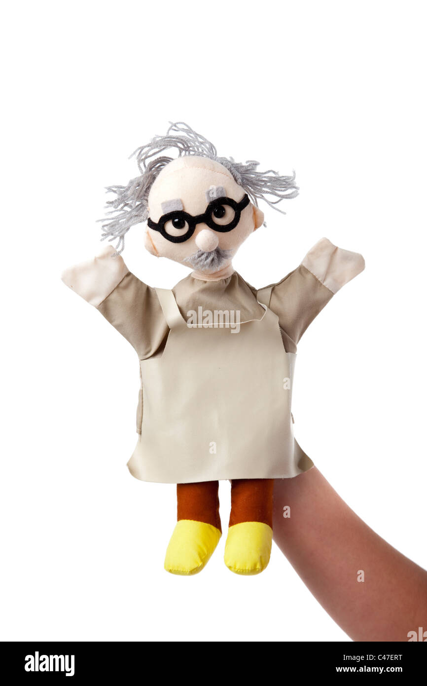 Mad professor hand puppet. Stock Photo