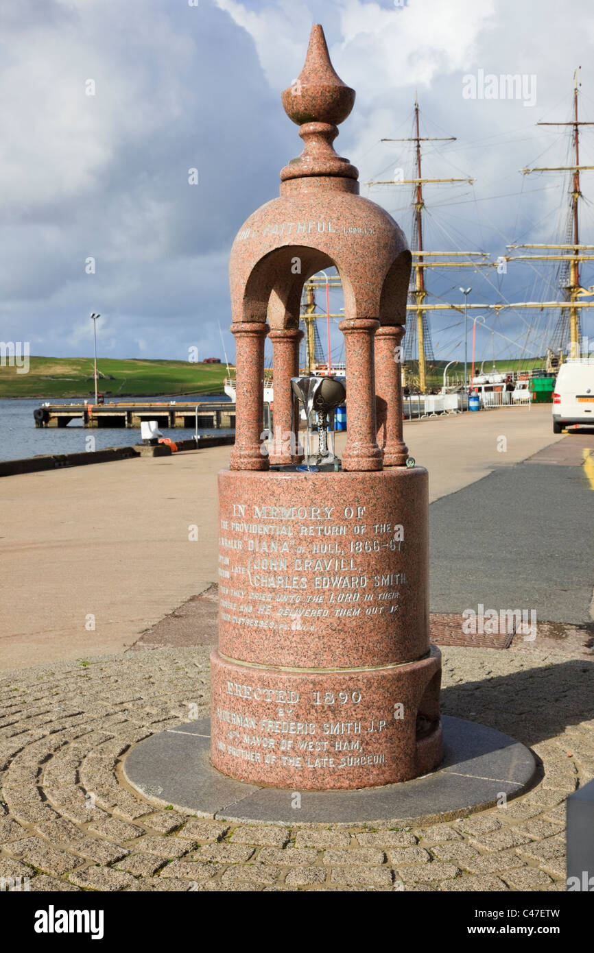 Lerwick, Shetland Islands, Scotland, UK. Memorial to the return of the whaling ship 'Diana' on Victoria Pier Stock Photo