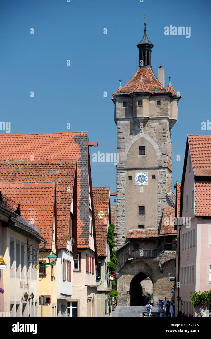 german famous medieval city Rothenburg ob der Tauber with historical old houses and tower Stock Photo