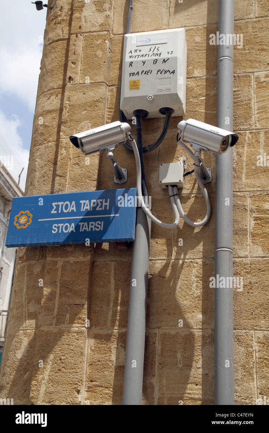 Cyprus. Security cameras along the Green Line in Nicosia dividing the