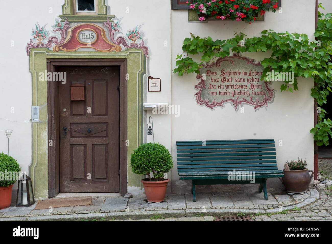 typically traditional house facade in Bavaria, Germany Stock Photo