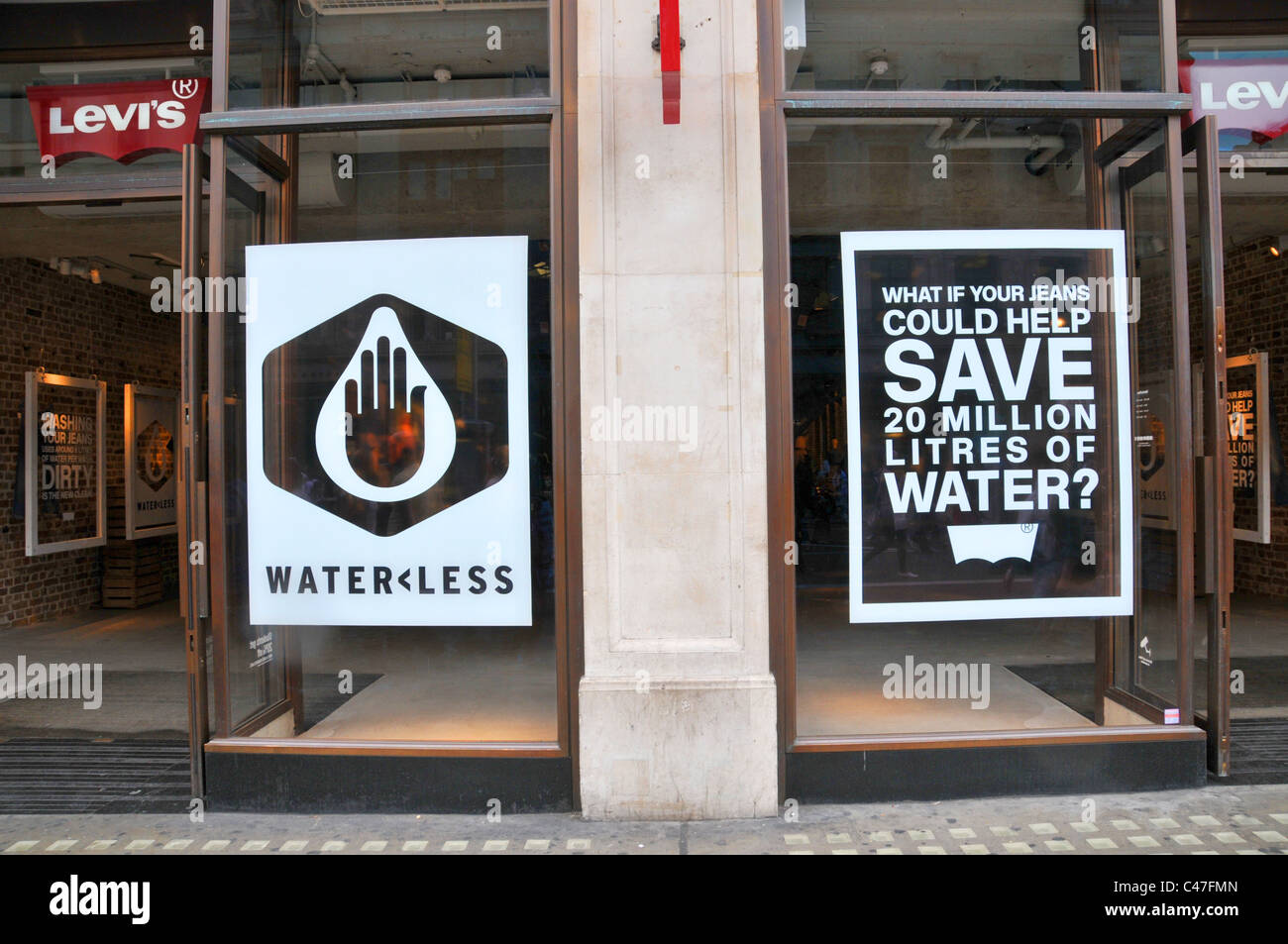 Levis store slogan waterless save water fashion jeans Stock Photo - Alamy