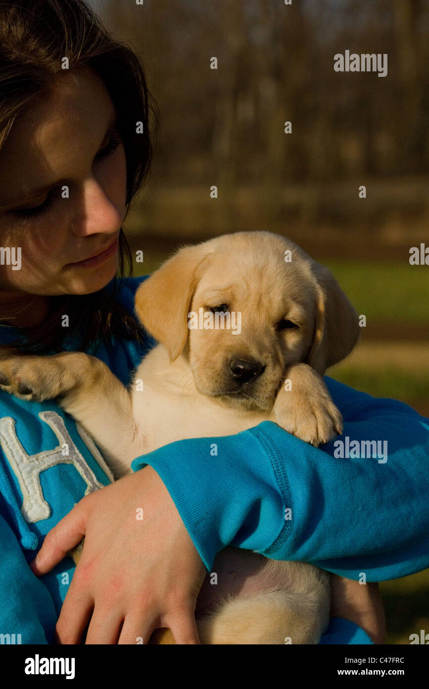 Young woman and Labrador retriever Stock Photo - Alamy