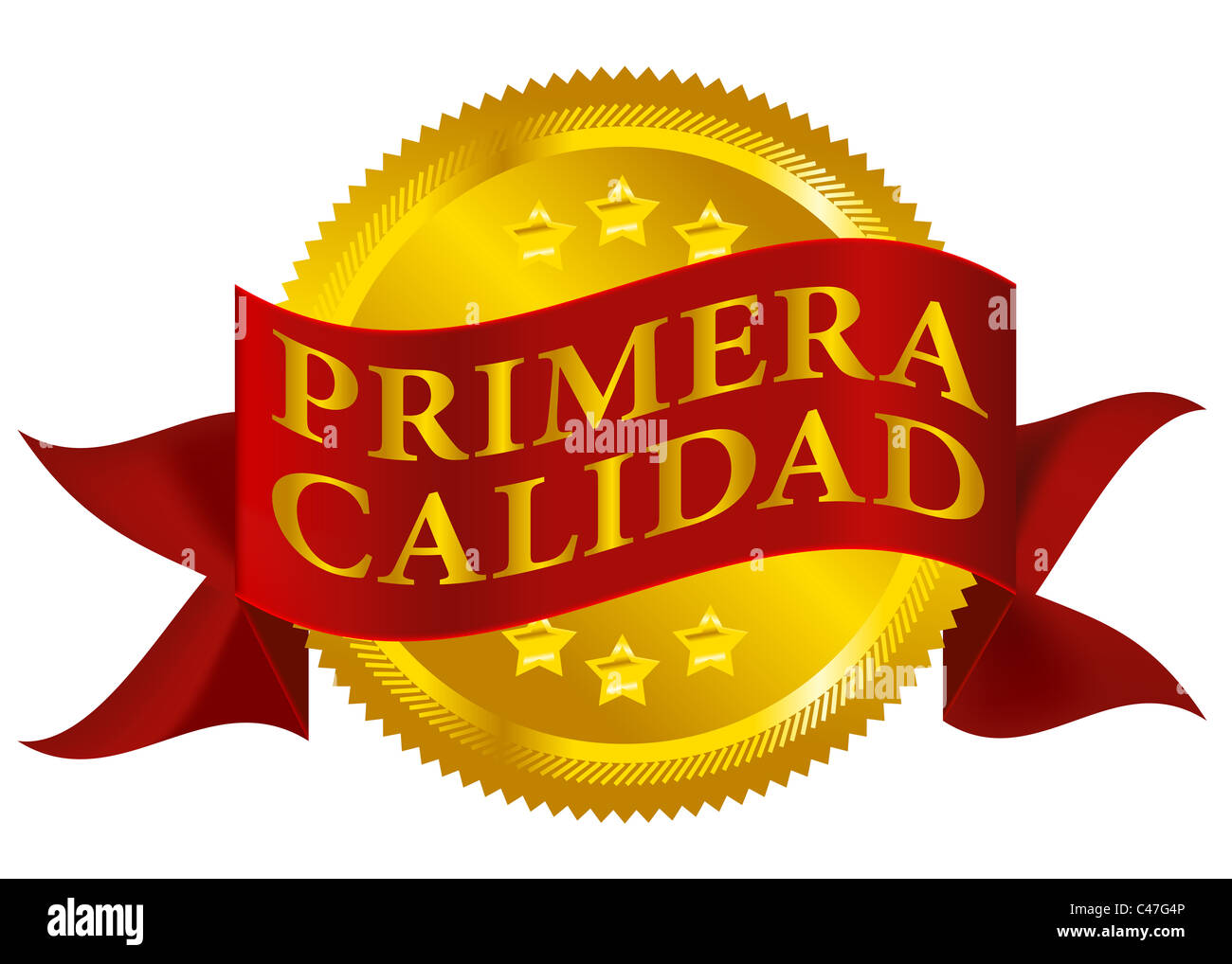 Red and Golden Premium Quality Seal Isolated on White Spanish Version