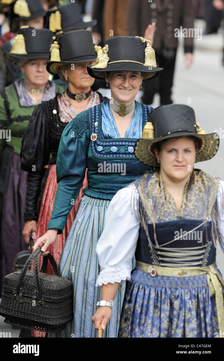 women in traditional bavarian dress at folk festival in Bavaria, Germany Stock Photo