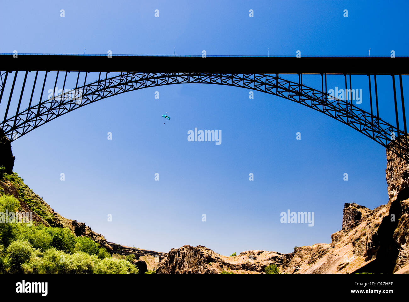 BASE jumping off the Perrine Bridge near Twin Falls ID Stock Photo