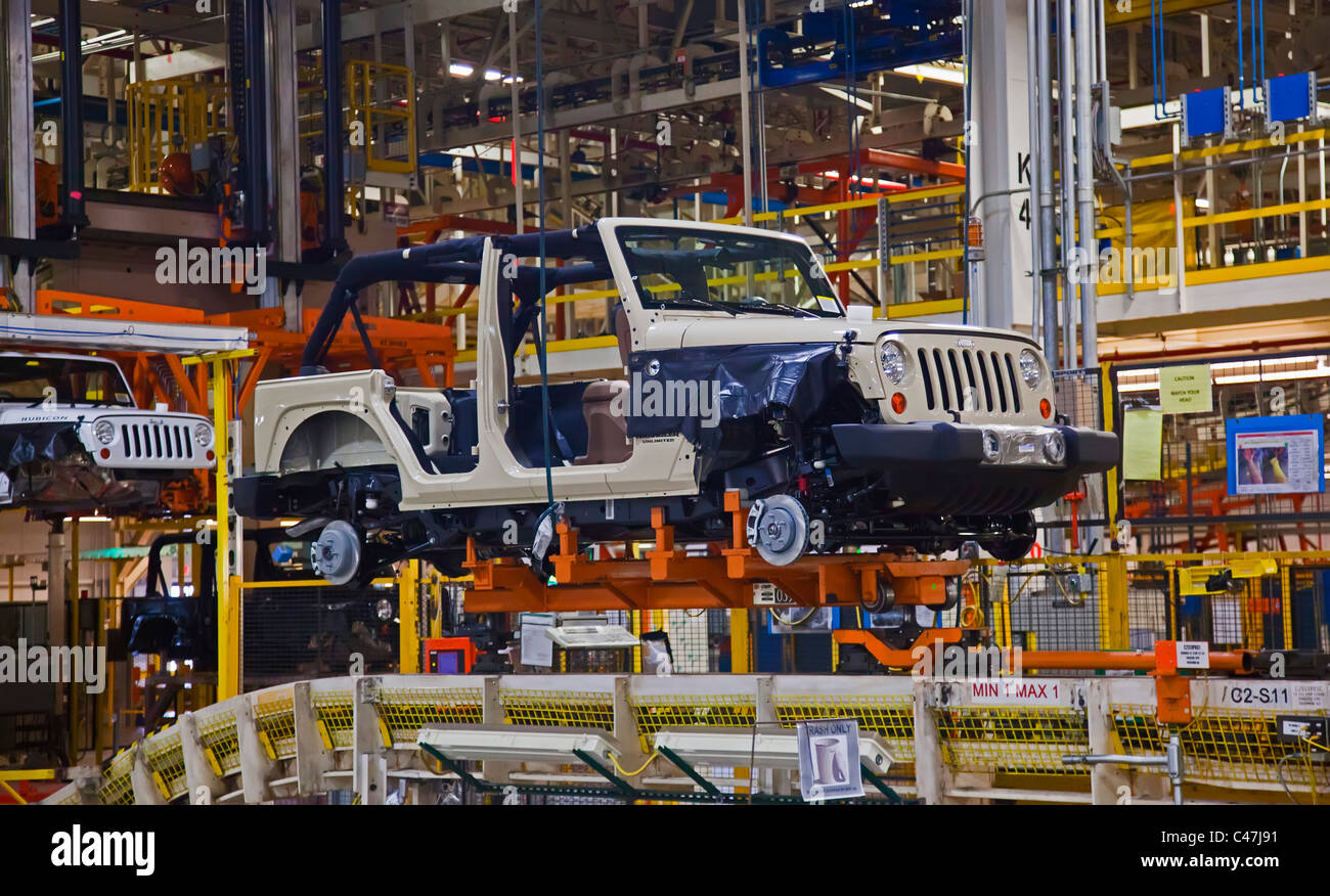 Toledo, Ohio - A partially-finished Jeep Wrangler on the assembly line at  Chrysler's Toledo Supplier Park Stock Photo - Alamy