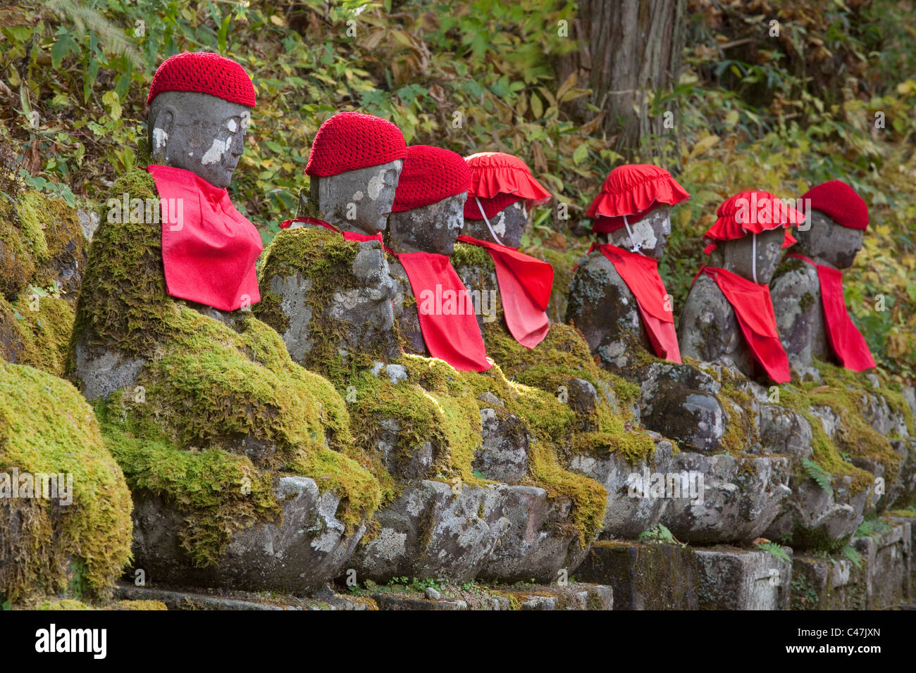 Jizo statues (stone statues of the Buddhist protector of children) at