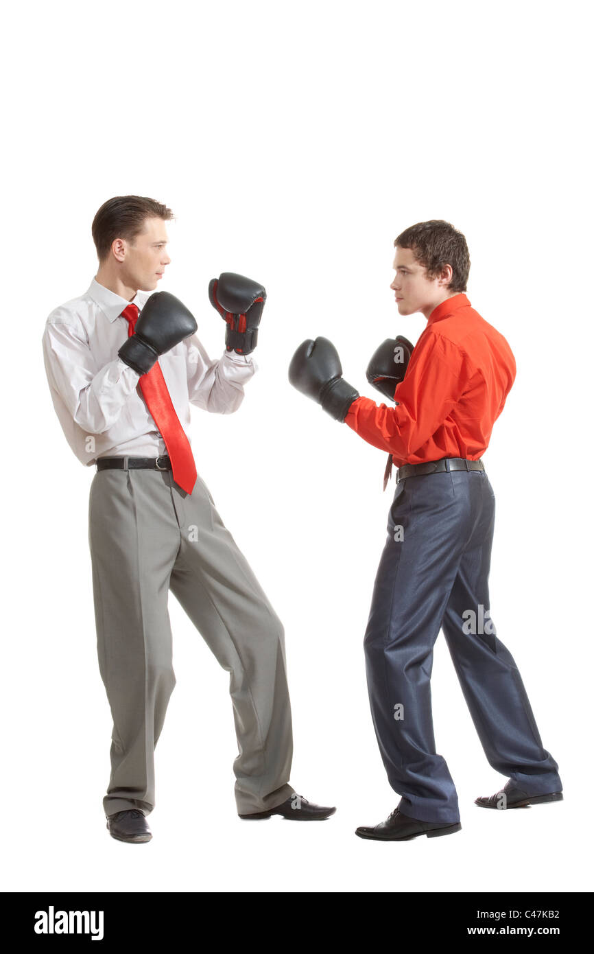 Portrait of two businessmen in boxing gloves fighting Stock Photo Alamy