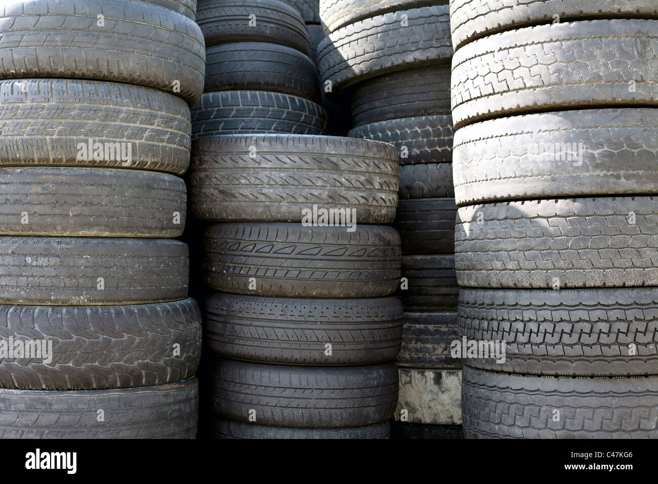 Pile of old tires for recycling Stock Photo