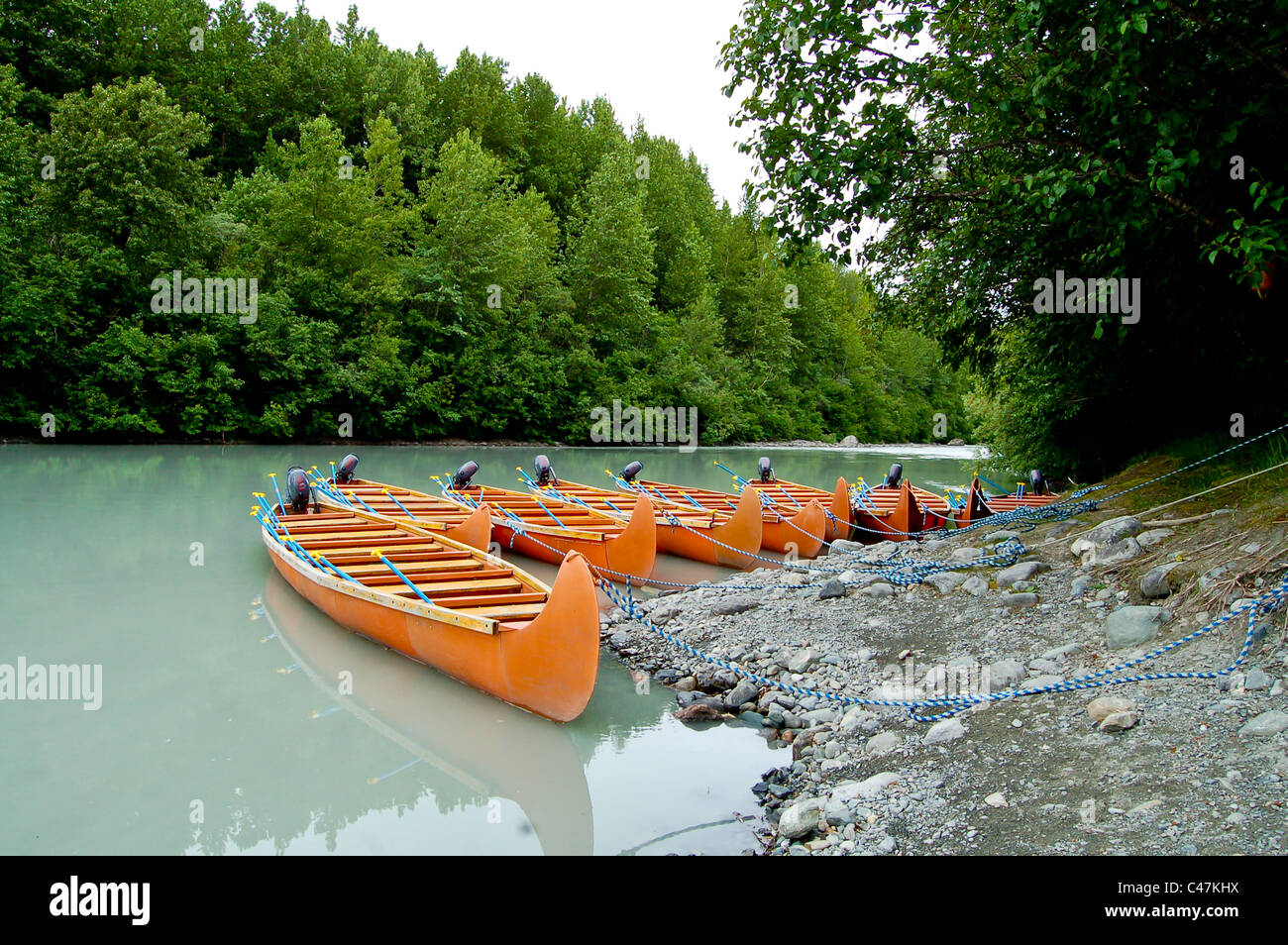 Alaska Tour Canoes to Visit Glaciers Stock Photo