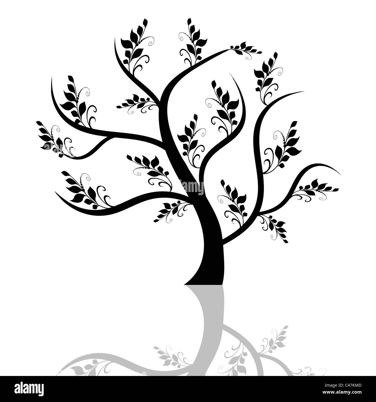 Beautiful abstract art tree with reflection on white background Stock ...