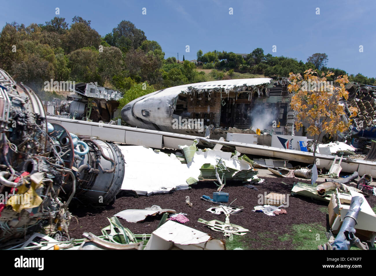Plane Crash Scene, Universal Studios back lot, Los Angeles Stock Photo