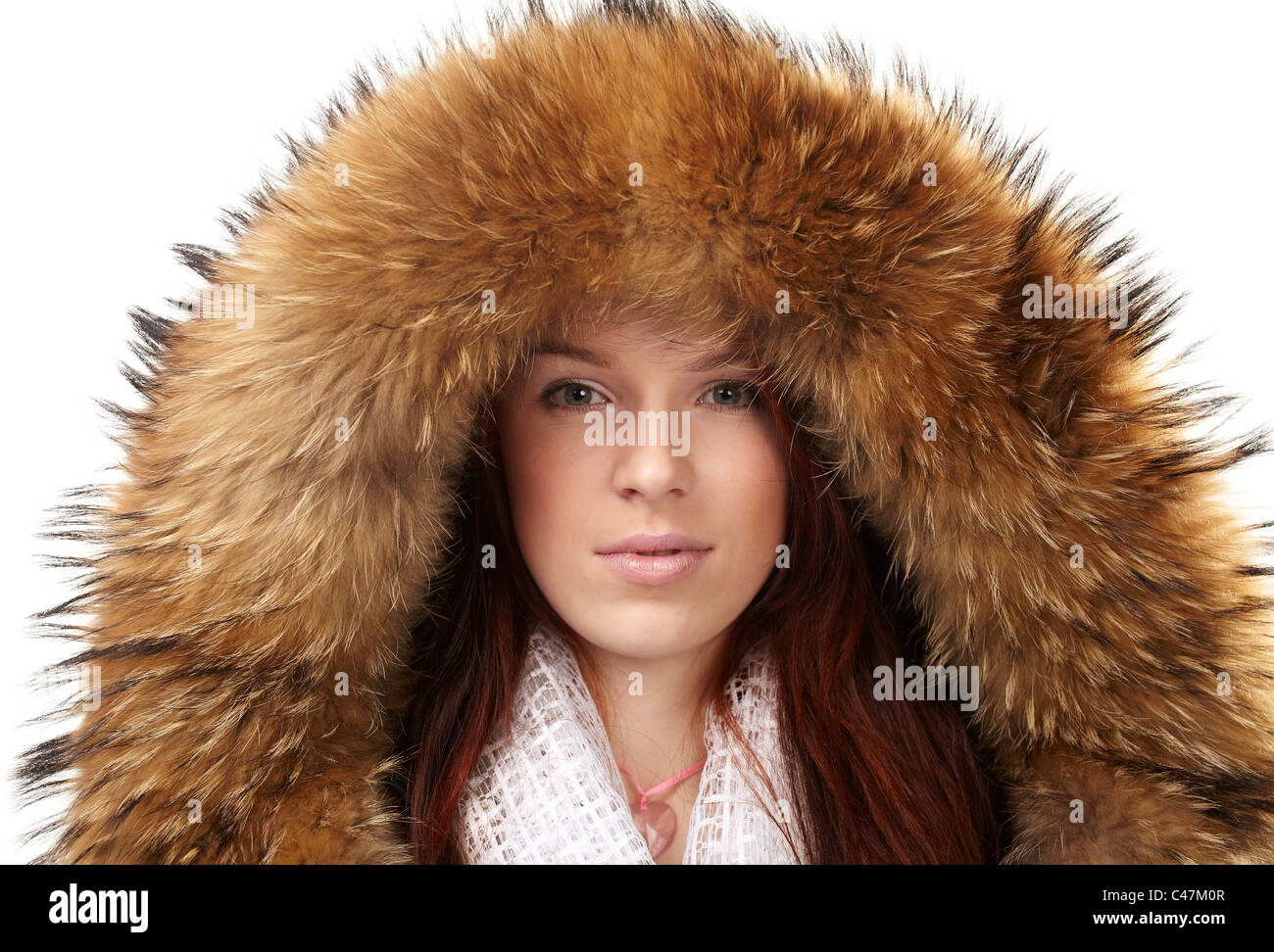 Beautiful woman in winter fur coat Stock Photo - Alamy