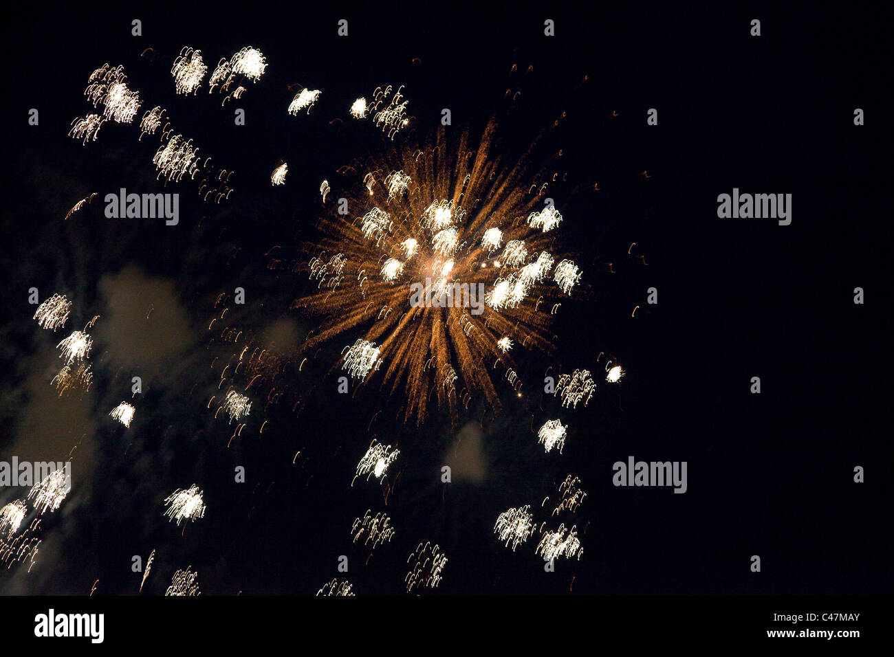 Abstract view of Fire works above the city of Dresden Germany Stock Photo