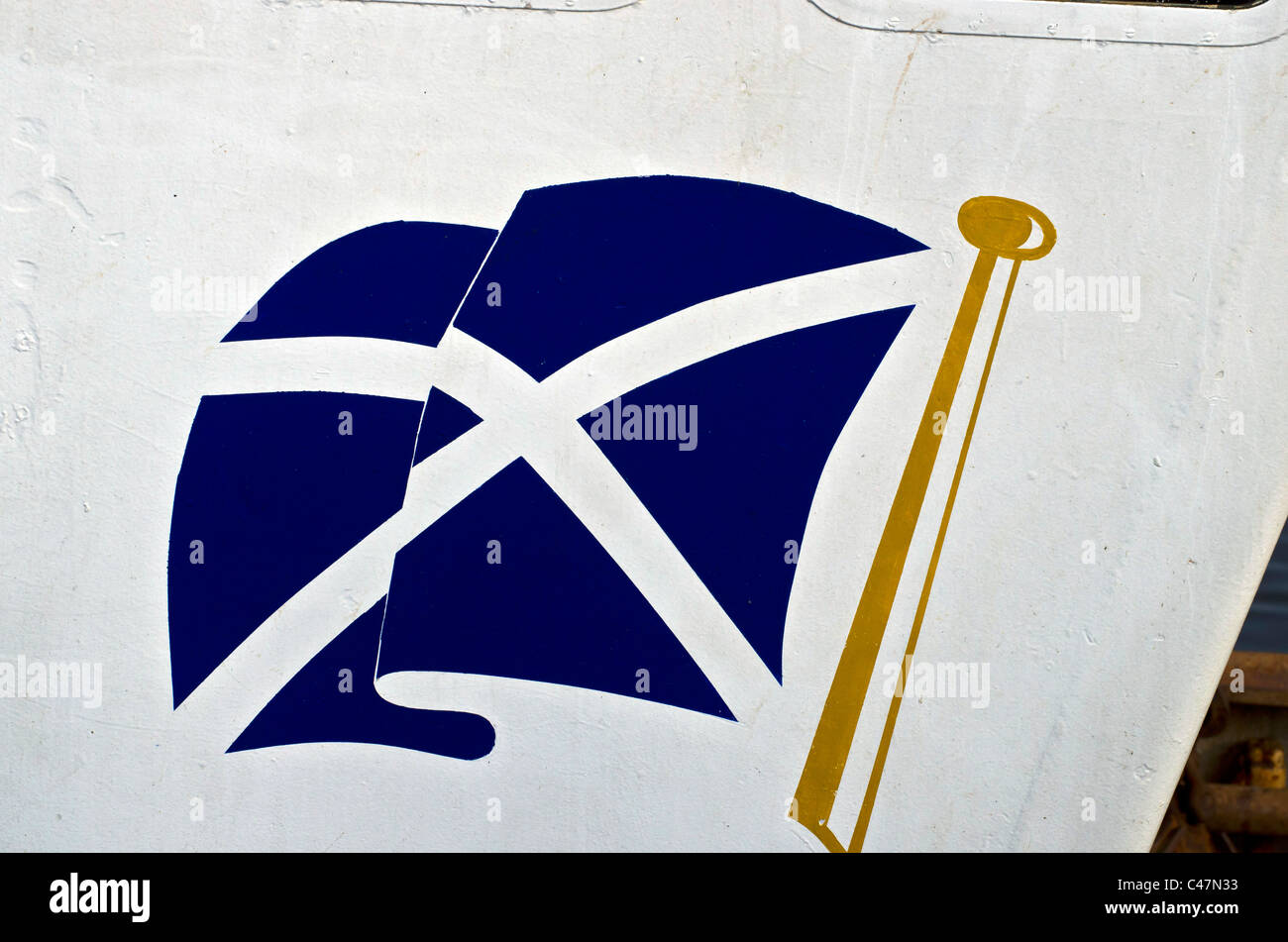 Scottish flag painted on a scallop fishing boat at Kirkcudbright