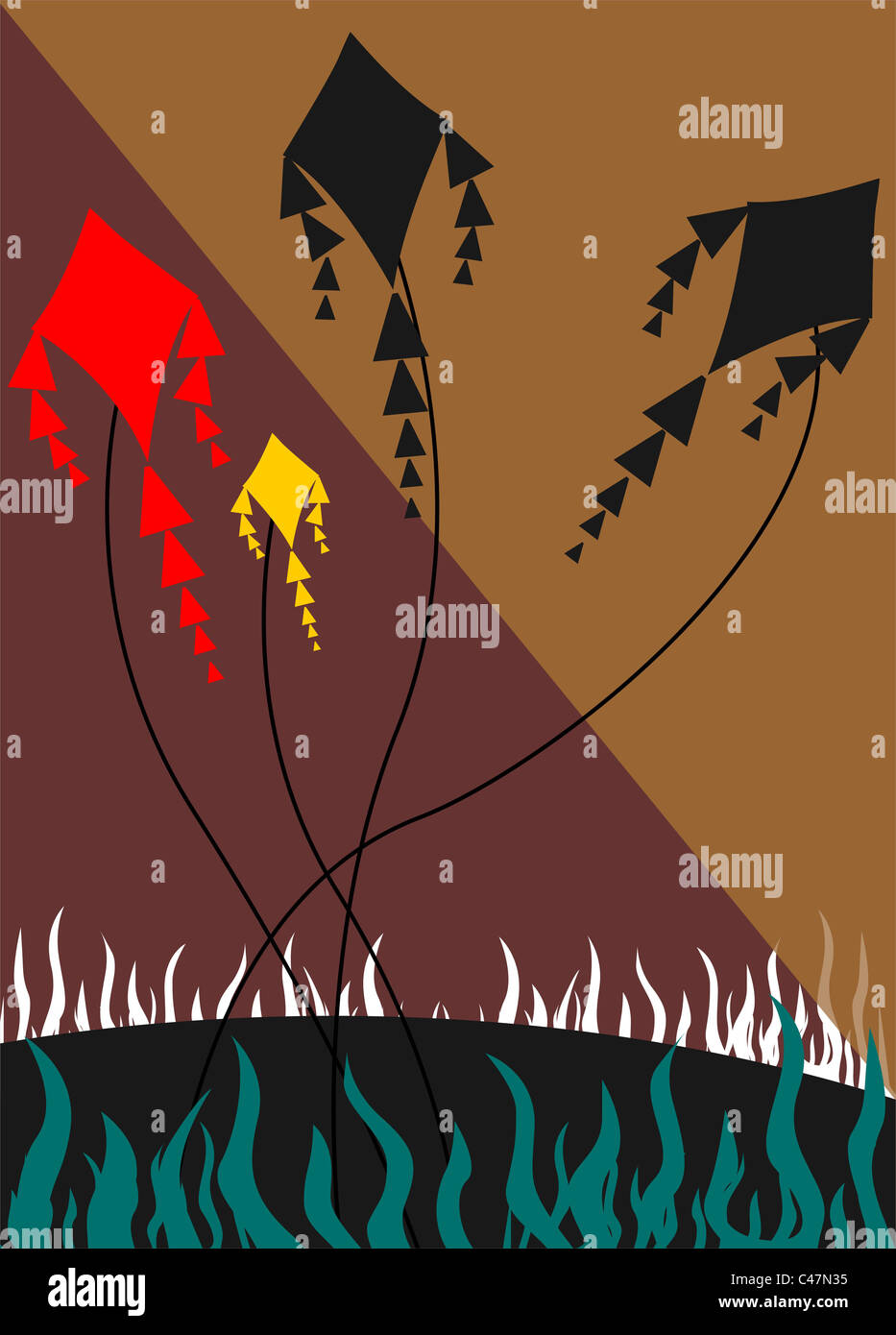 kite flying under the fire works Stock Photo Alamy