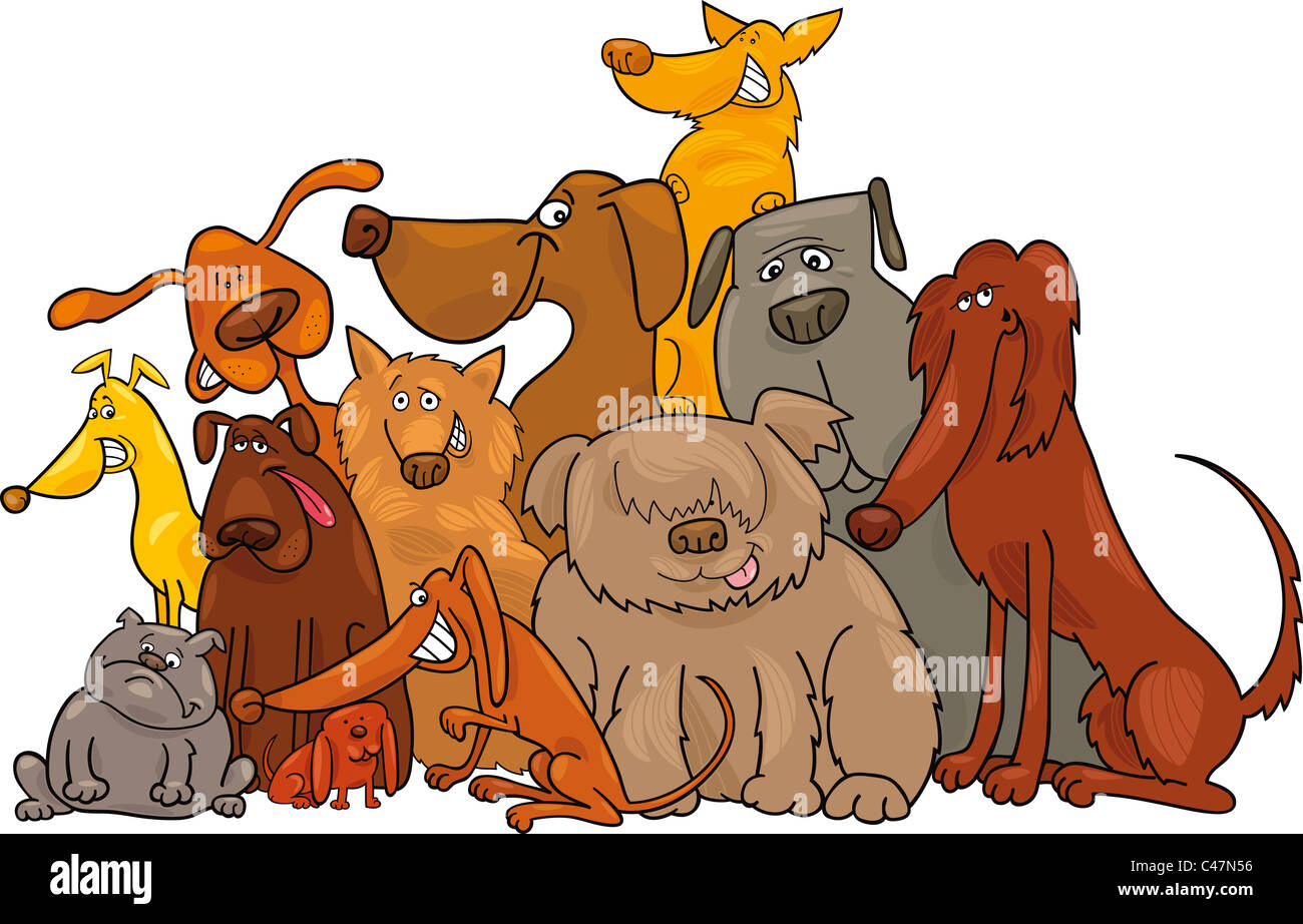 Cartoon illustration of funny dogs group Stock Photo