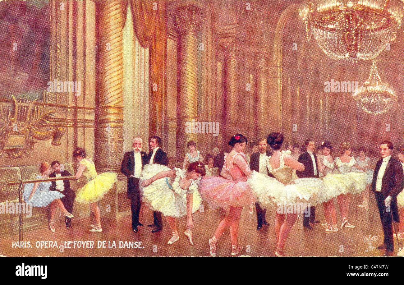 Postcard of the foyer of the Opera House, Paris Stock Photo