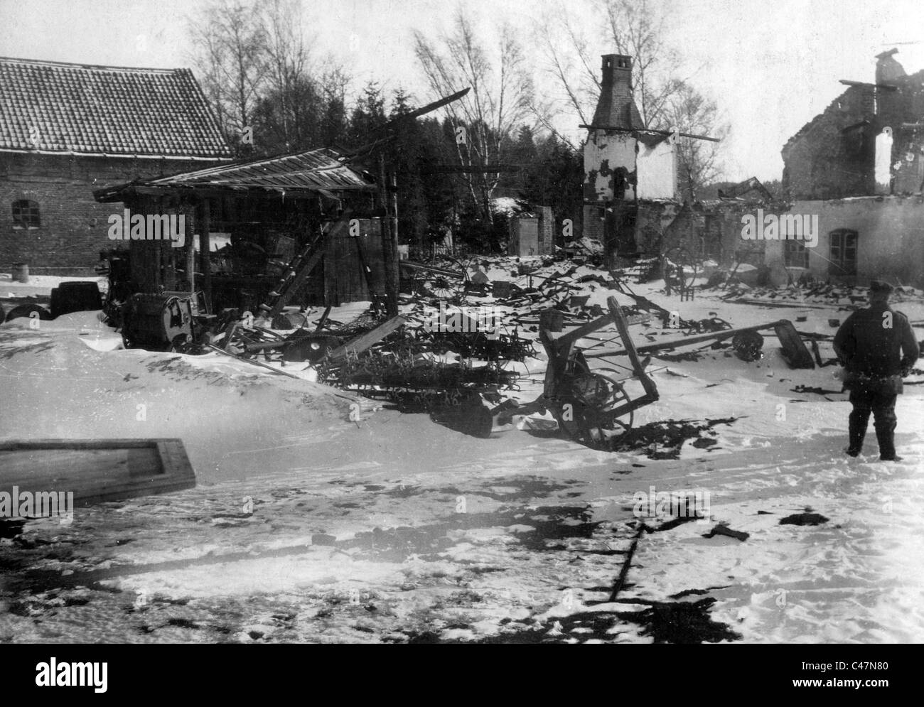 Demolished farmstead, 1915 Stock Photo