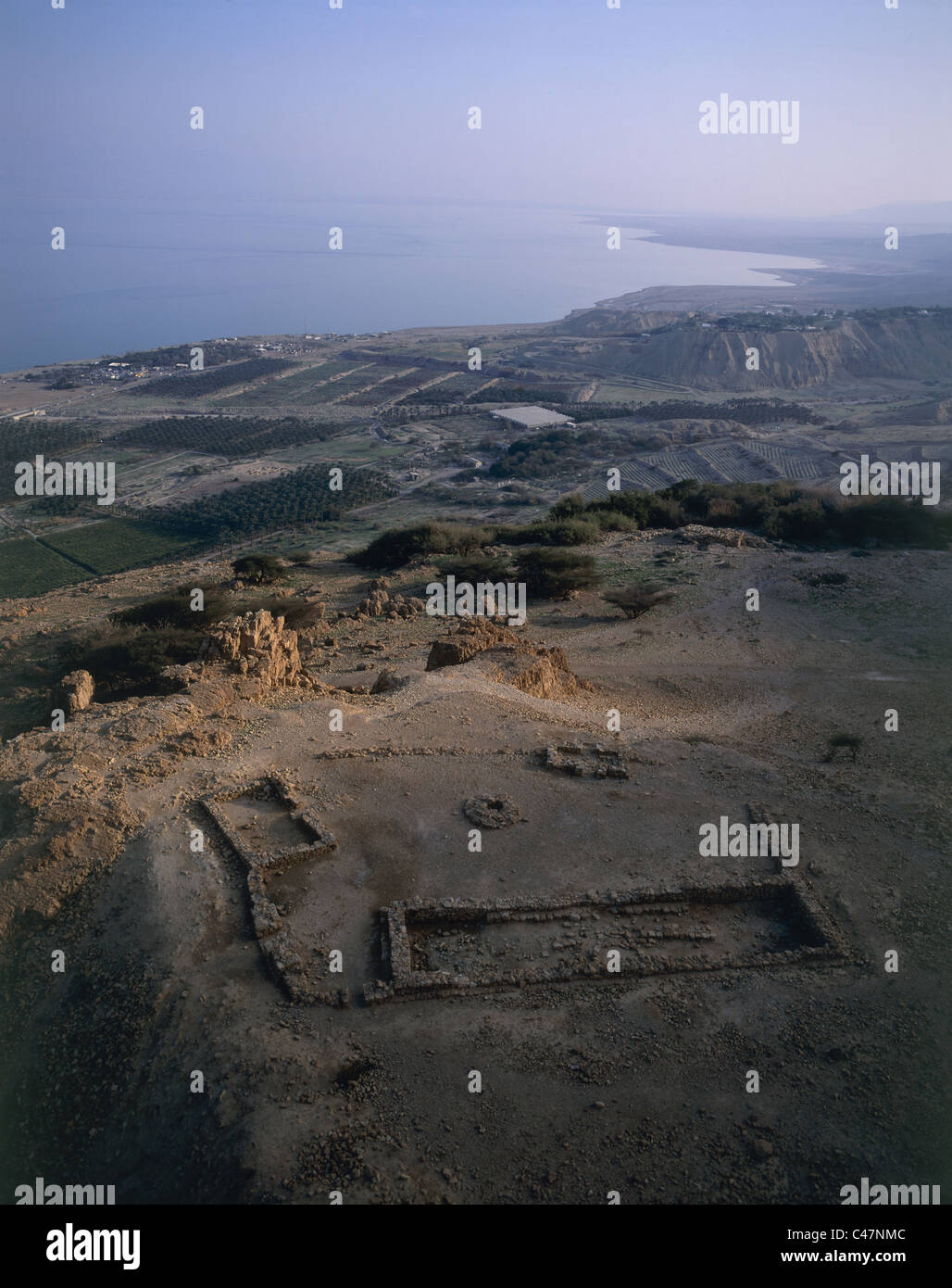 Aerial photograph of an ancient ruins near the oasis of Ein Gedi Stock Photo