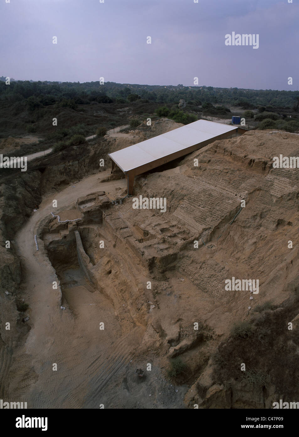 Aerial view of the ancient ruins of the city of Ashkelon Stock Photo