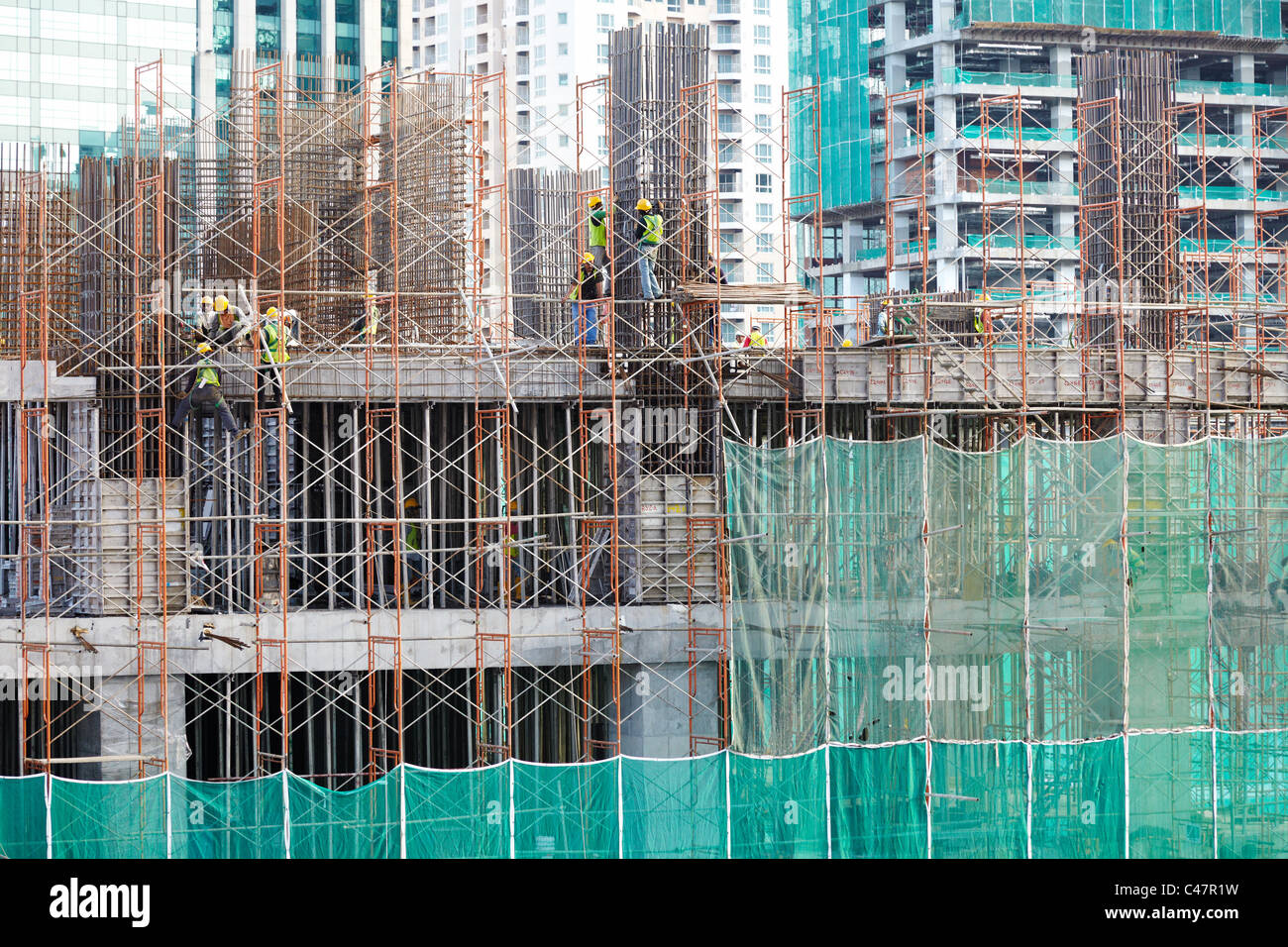Construction and steel works on a high rise building close up Stock Photo