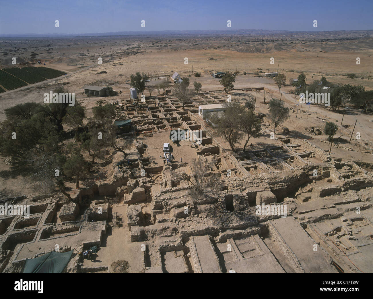 Aerial view of excavations in progress at Hazeva Stock Photo