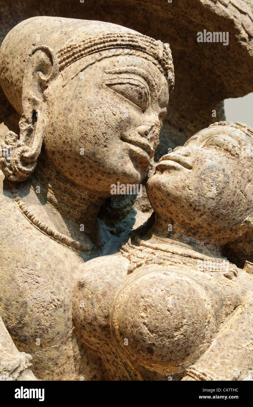 Detail: Loving couple, (mithuna), Eastern Ganga dynasty, 13th century, Orissa, India, Stock Photo