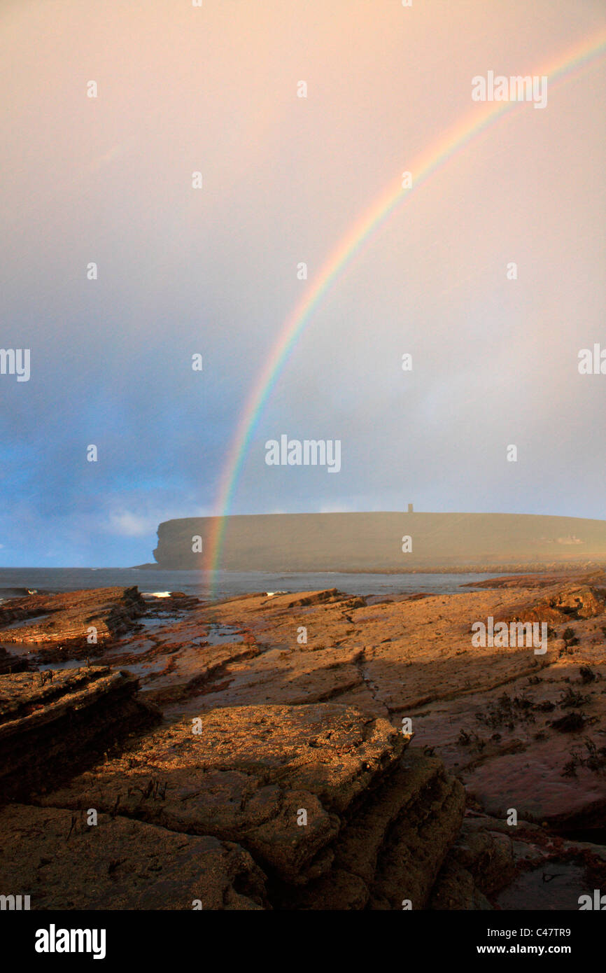 Orkney, Marwick Head with rainbow Stock Photo