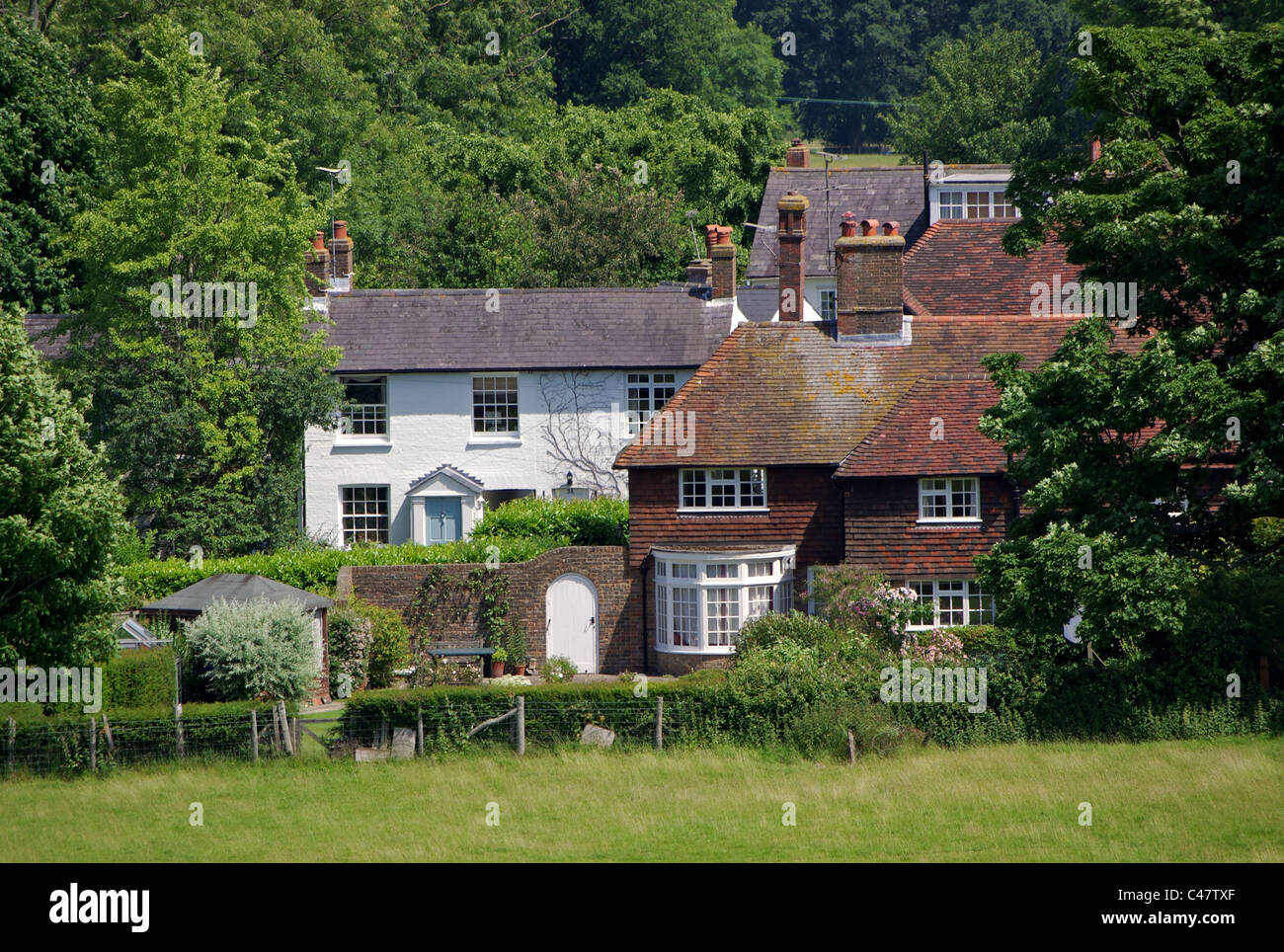 Residential Houses and Cottages within a Rural Countryside Setting, Ditchling, East Sussex, England, UK Stock Photo