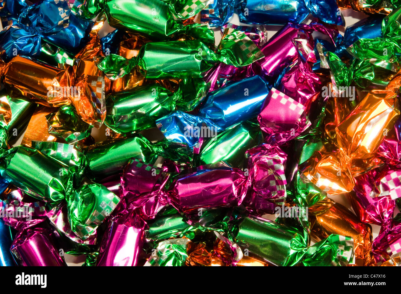 Cellophane-wrapped toffees Stock Photo