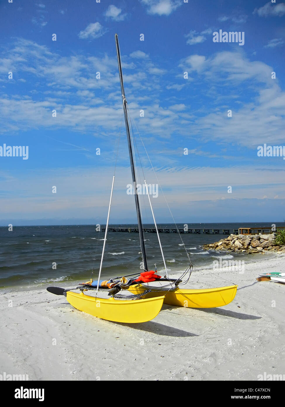 Hobie cat catamaran sailboat on beach Fort Myers Florida Stock Photo