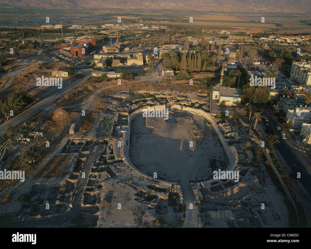 Aerial photograph of the ancient ruins of Beth Shean Stock Photo