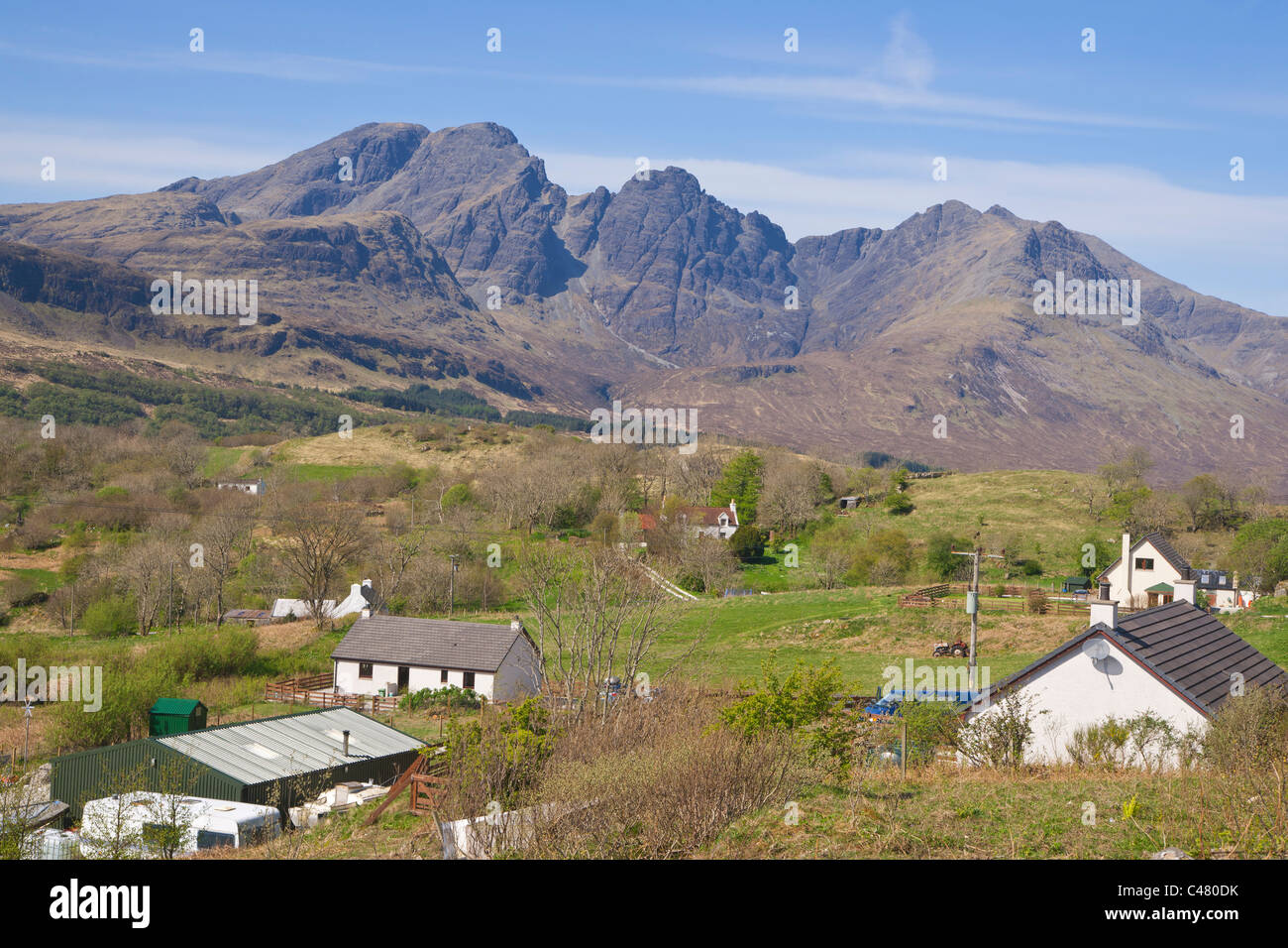 Black Cuillins from Strathaird, Isle of Skye, Highland region, Scotland, November Stock Photo
