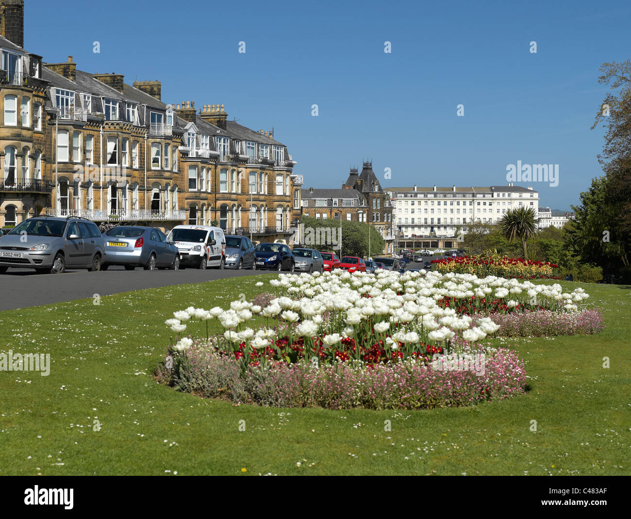 Hotels and guest houses in spring South Cliff Scarborough North Yorkshire England UK United Kingdom GB Great Britain Stock Photo