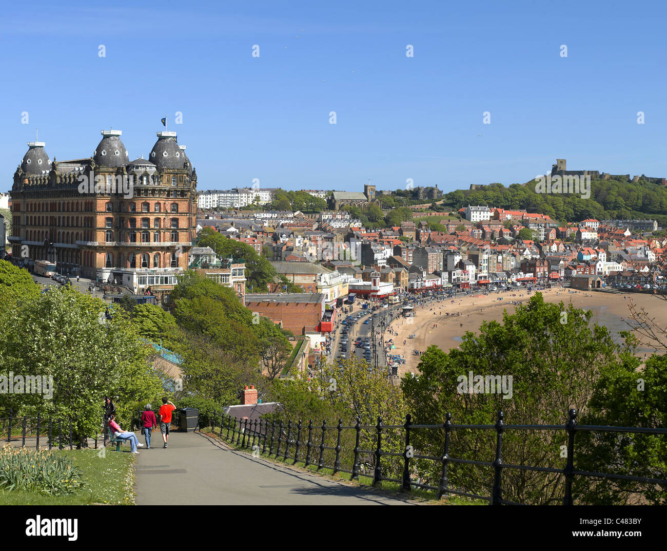 The Grand Hotel overlooking South Bay beach  in summer Scarborough North Yorkshire England UK United Kingdom GB Great Britain Stock Photo