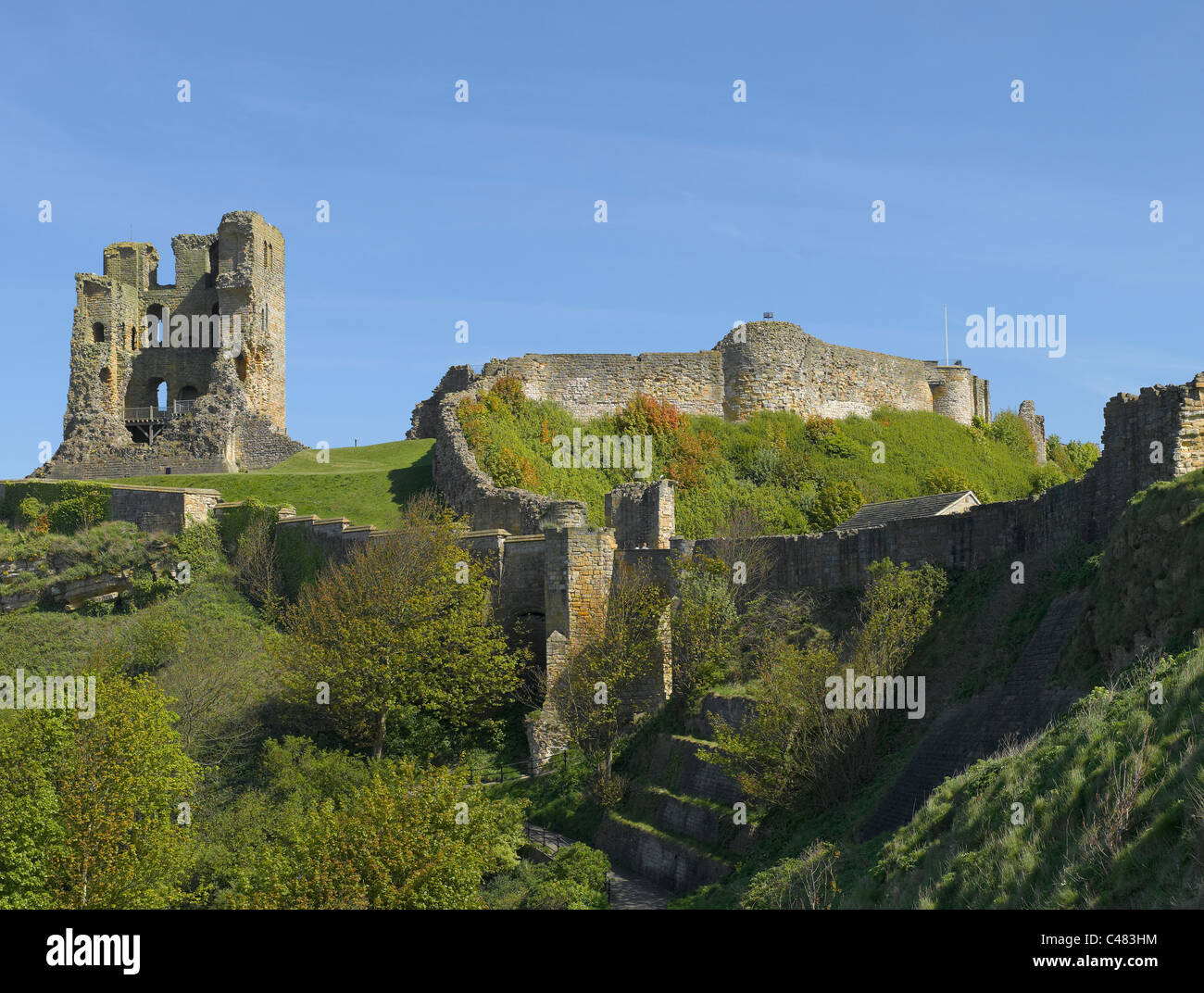 Scarborough Castle ruin ruins from the North Bay Scarborough North Yorkshire England UK United Kingdom GB Great Britain Stock Photo
