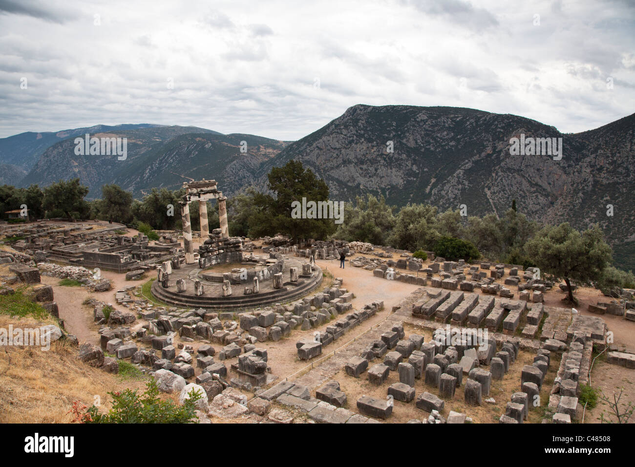 Tholos is a fourth century BC rotunda, Delphi Greece Stock Photo