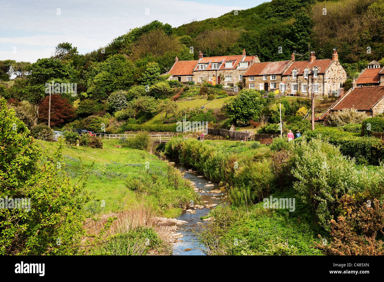Row Beck and the village of Sandsend near Whitby Stock Photo Alamy