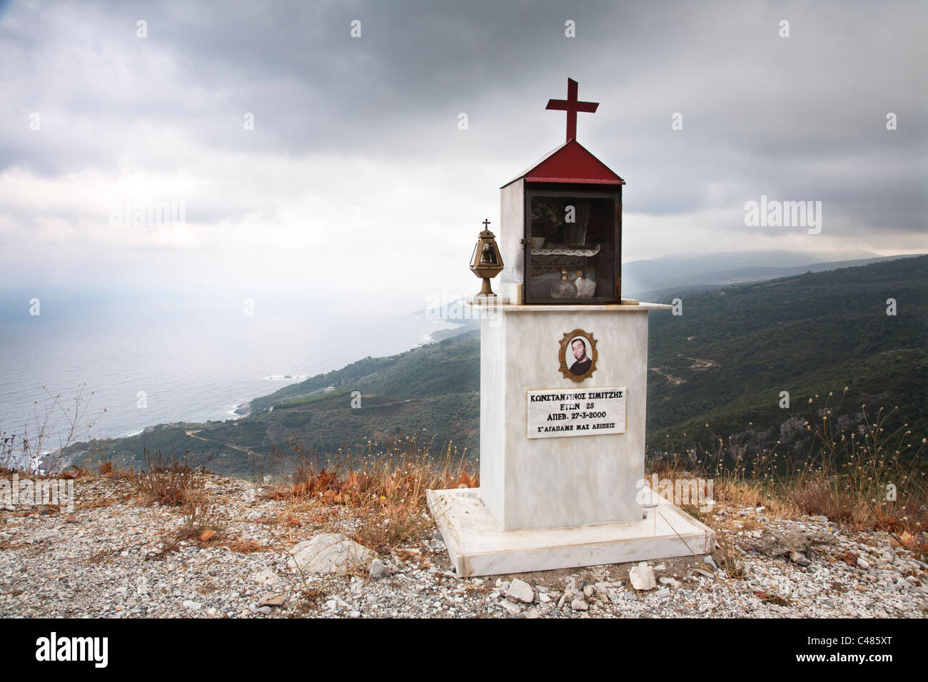 Shrine for a casualty, Pilion peninsula, Greece Stock Photo