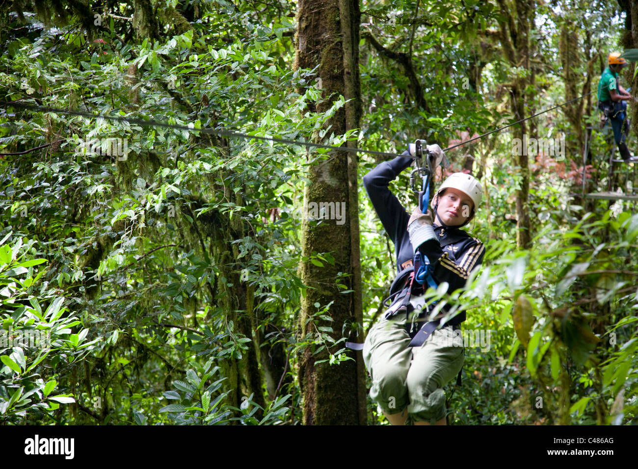 Super Cable, Extremo Monteverde Canopy Tour, Monteverde Costa Rica Stock Photo