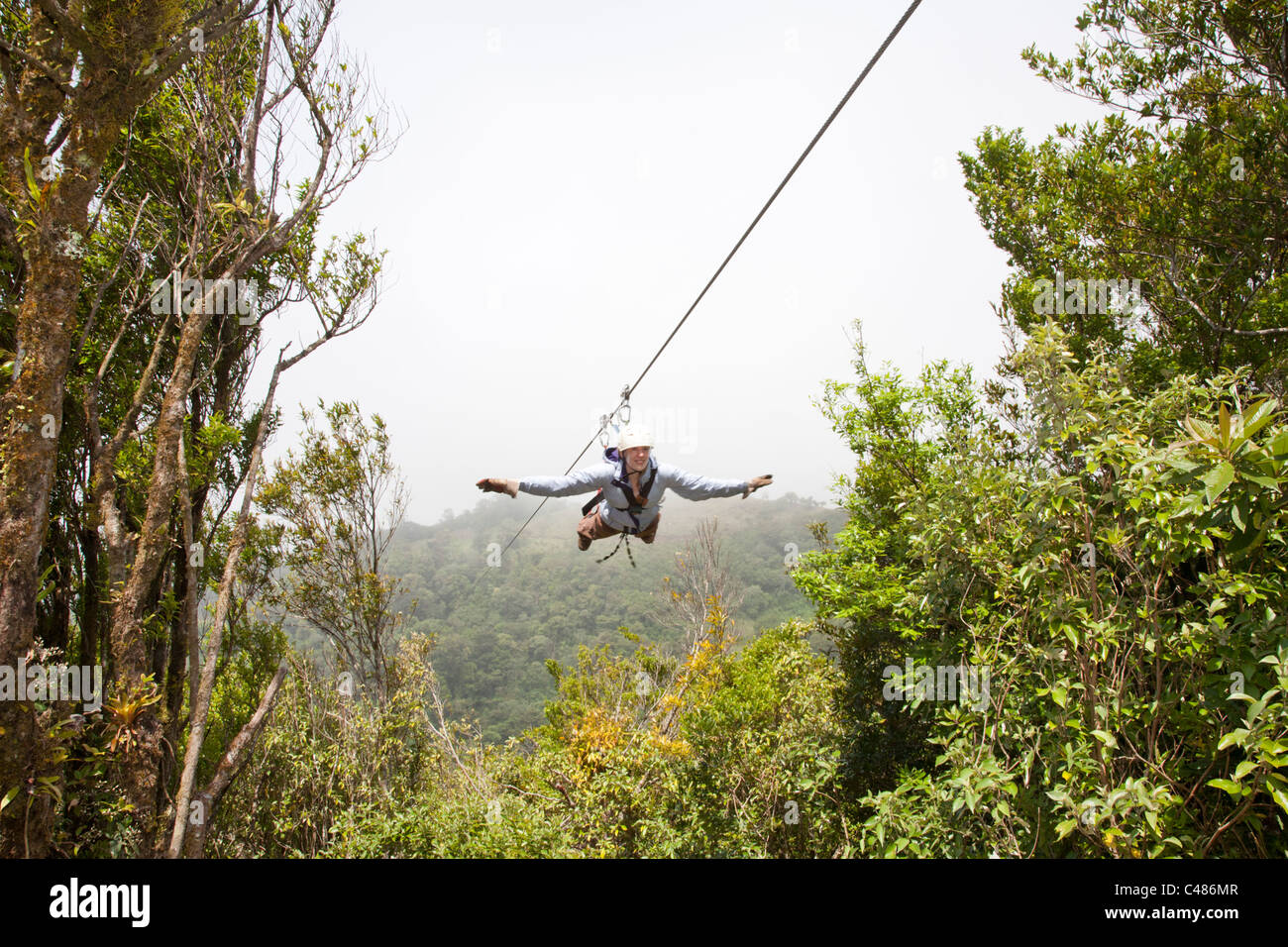 So called Superman, Extremo Monteverde Canopy Tour, Monteverde Costa Rica Stock Photo