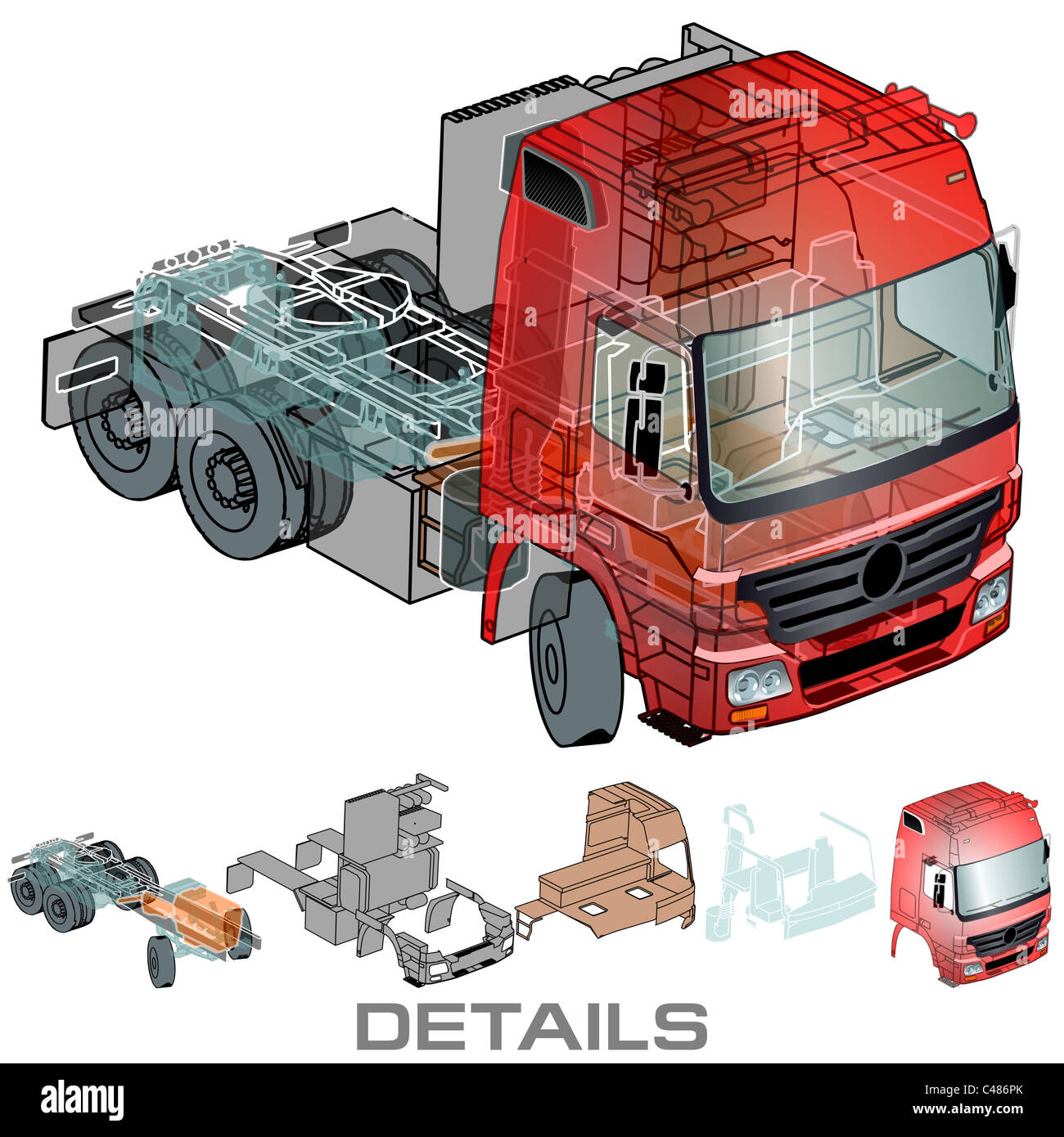 semi-truck infographics cutaway Stock Photo