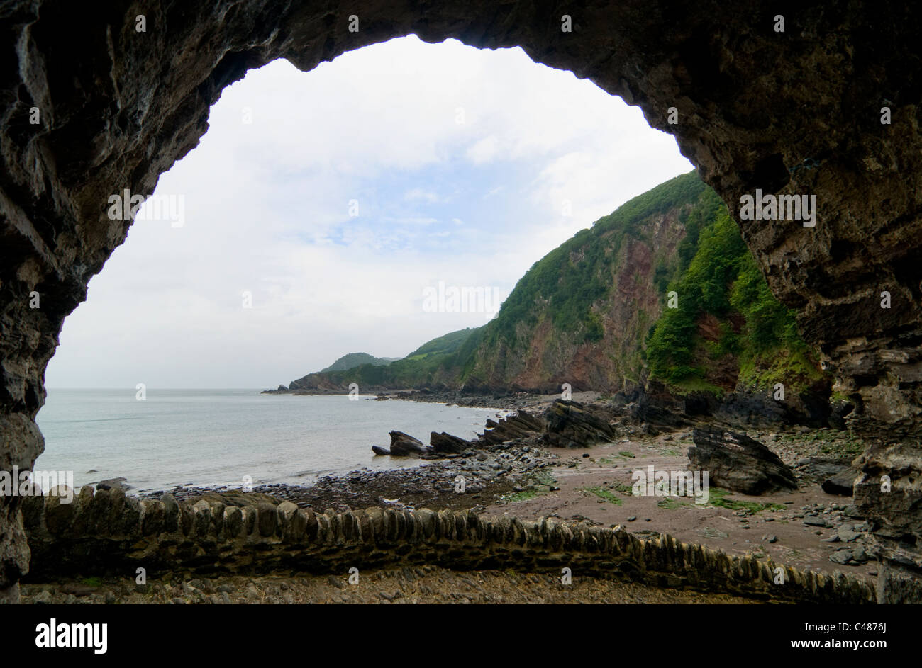 the old harbour wall at Woody bay, Exmoor, Devon Stock Photo Alamy