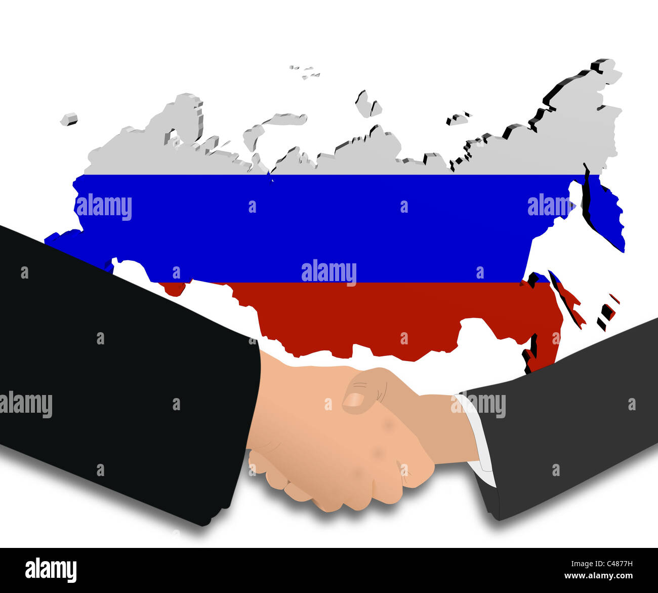 people shaking hands with Russian map flag illustration Stock Photo