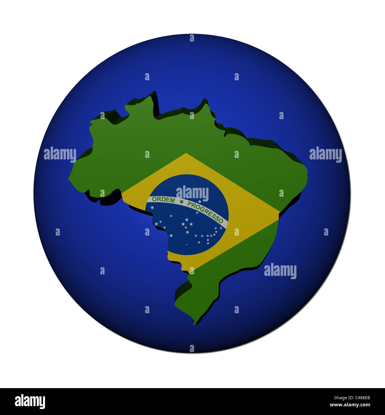 Brazil map flag on blue sphere illustration Stock Photo - Alamy